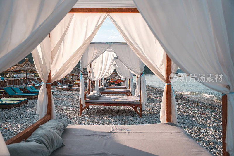 White Canopies On The Beach In Himarë, Albania